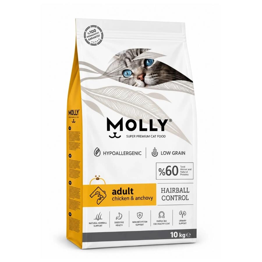 Molly Düşük Tahıllı Hypoallergenic Tavuklu Ve Hamsili Yetişkin Kedi Maması 10 KG | SRC: Barcode: 8680542874394